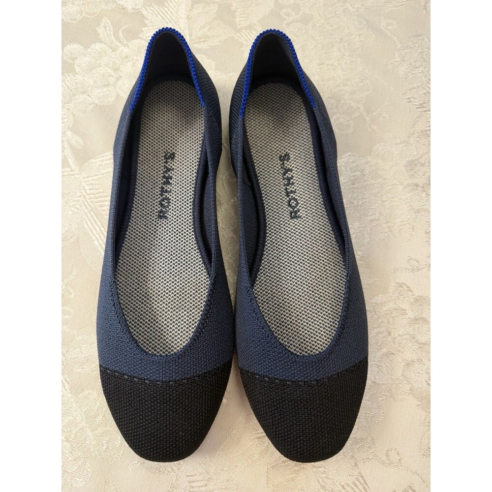 Rothy's The Square Sz 7 Tuxedo Blue Black Flats Work Chic Comfort Round Toe